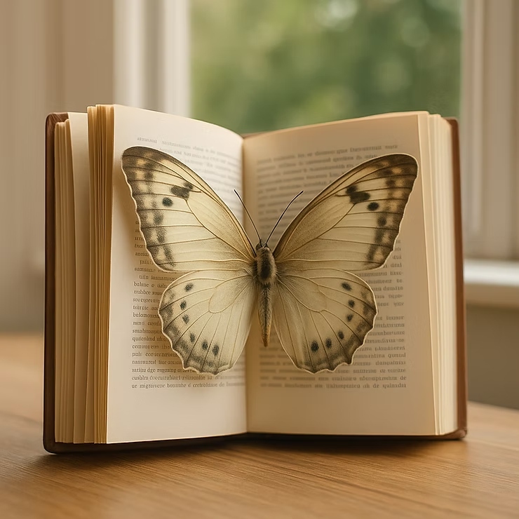 Borboleta sobre livro aberto